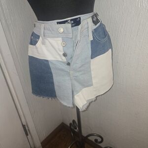 Hollister Patchwork Blue and White Jean Shorts